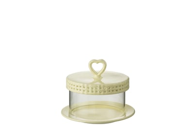Cake bord onder glas keramiek geel small