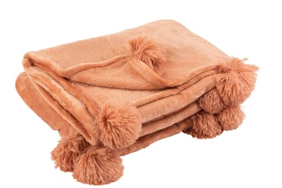 Plaid pompom polyester peach