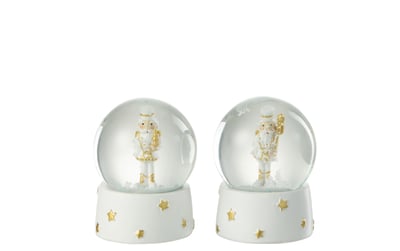Sneeuwbol notenkraker resine wit/goud small assortiment van 2