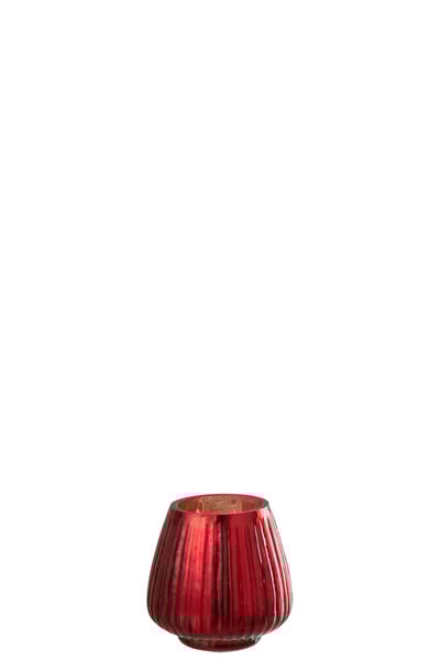 Theelichthouder geribbeld glas rood