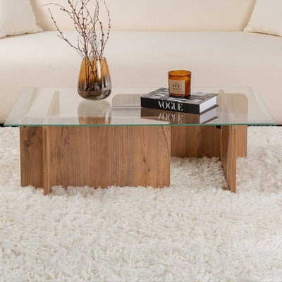 Salontafel Flavio - 105x65x30cm - gehard glas - Atlantisch grenen