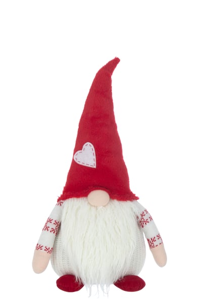 Kabouter hart textiel wit/rood large