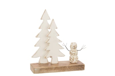 Decoratie sneeuwman boom hout naturel/wit