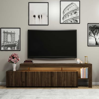 Tv-meubel Tijn met led-verlichting - 37x192x53 cm - MDF/walnoot Tv-meubel Tijn met led-verlichting - 37x192x53 cm - MDF/walnoot