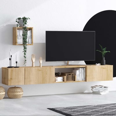 Tv-meubel Emerald | 100% Melamine Gecoat | Zwevend | Saffier Eik Tv-meubel Emerald | 100% Melamine Gecoat | Zwevend | Saffier Eik