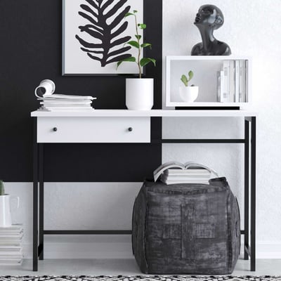 Bureau Woody Fashion - 100x45x74cm - met lade - wit/zwart Bureau Woody Fashion - 100x45x74cm - met lade - wit/zwart