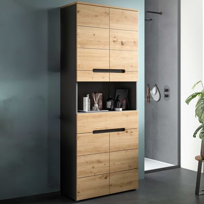 Hoogkast Canu Wide Xonox - Spaanplaat Artisan & Basalt Grijs - 76x193x34 cm