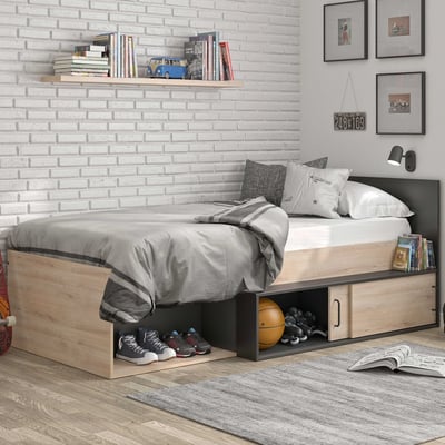 Bed met opbergruimte Quinten 90x200 - lichte Kronberg eik/zwart