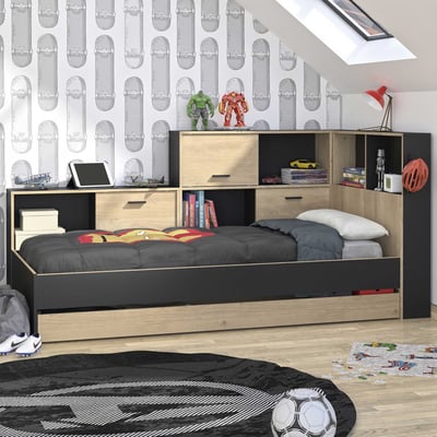 Tienerbed met bedlade en opbergruimte Erwan | 90 x 200 cm | Châtaignier-design Tienerbed met bedlade en opbergruimte Erwan | 90 x 200 cm | Châtaignier-design