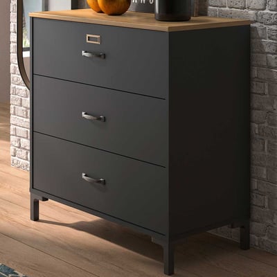 Commode Manno 3 lades - zwart/Helvezia eik