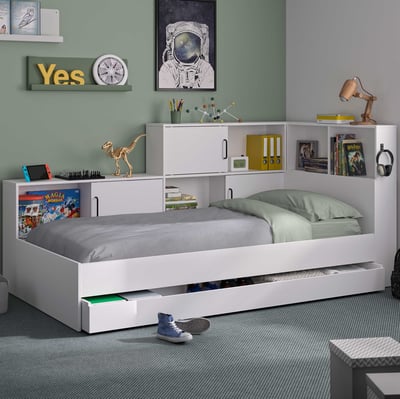 Tienerbed met opbergruimte Erwan | 90 x 200 cm | Wit
