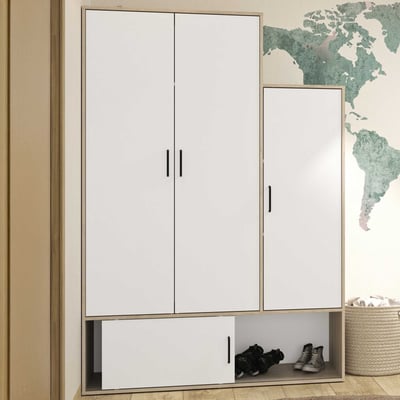 Kledingkast Erwan - 133x52x192cm - 4 deuren - wit/kastanje