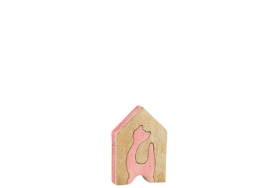 Huis kat mangohout roze/nat small Huis kat mangohout roze/nat small