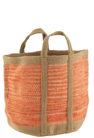 Mand rond met handvaten jute naturel/oranje Mand rond met handvaten jute naturel/oranje