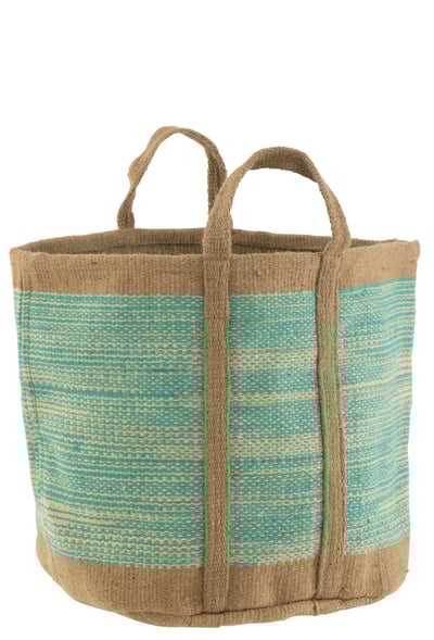 Mand rond met handvaten jute naturel/azuur