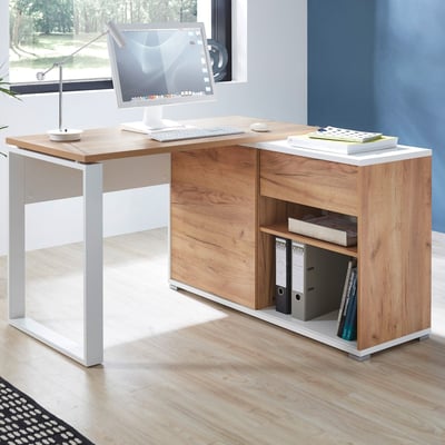 Hoekbureau Lloris 117x120cm - wit/eik Hoekbureau Lloris 117x120cm - wit/eik