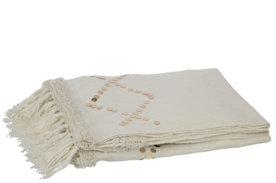 Plaid diamanten+franjes katoen/pailletten wit/goud