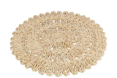 Placemat rond bloem+cirkels mais schil nat