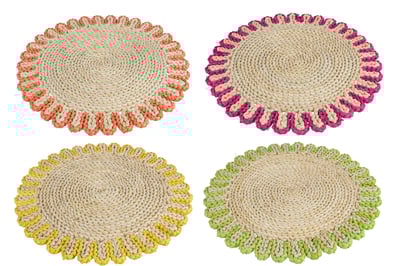 Placemat rond kleurrijk rand mais schil mix assortiment van 4