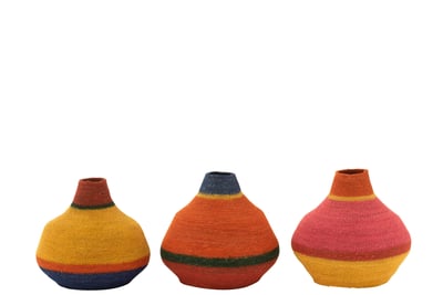 Vaas strepen zeegras mix assortiment van 3
