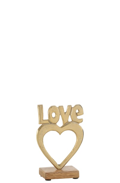 Love hart op voet aluminium/hout goud small