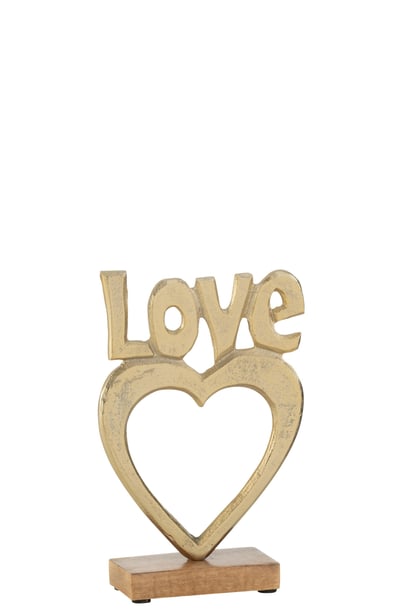 Love hart op voet aluminium/hout goud large