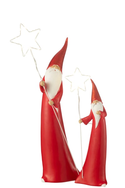 Set van 2 kerstman led ster resin wit/rood