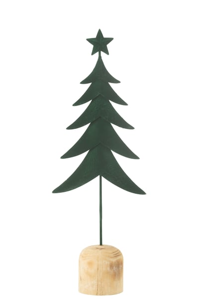 Kerstboom op voet+ster metaal/hout donkergroen large Kerstboom op voet+ster metaal/hout donkergroen large