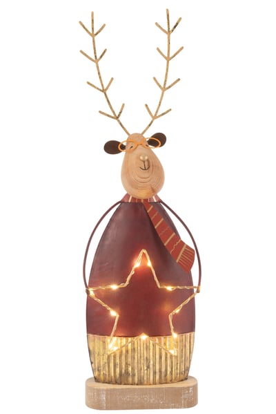 Rendier deco+sjaal/bril led metaal roest/goud large Rendier deco+sjaal/bril led metaal roest/goud large