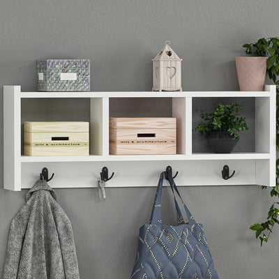 Kapstok met opbergruimte Woody Fashion | 76 x 22 x 35 cm | Wit