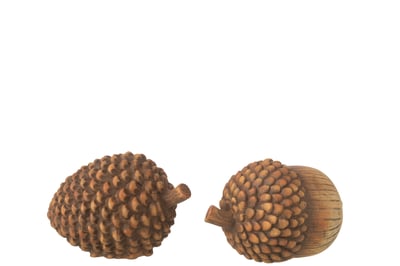 Eikel+denappel porselein bruin assortiment van 2 Eikel+denappel porselein bruin assortiment van 2