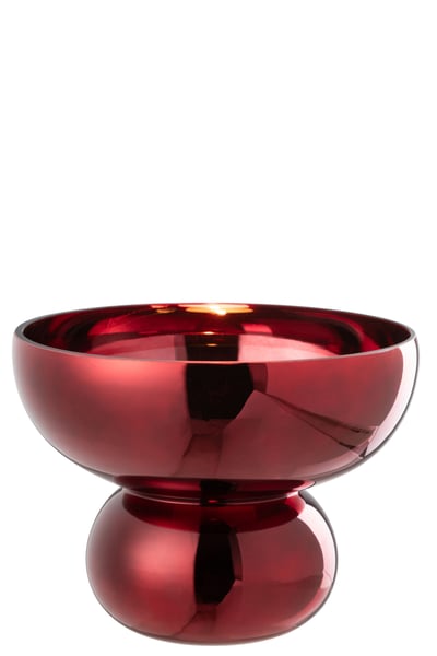 Windlicht op voet afgerond glas donkerrood Windlicht op voet afgerond glas donkerrood