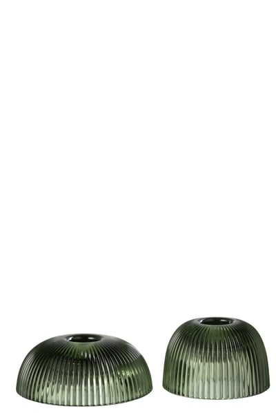 Kaarshouder canele glas groen assortiment van 2 Kaarshouder canele glas groen assortiment van 2