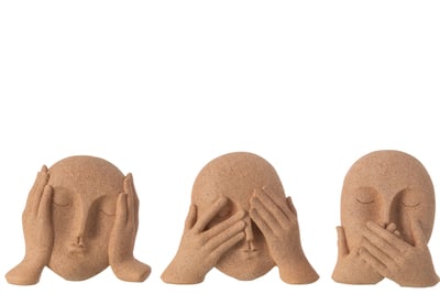 Gezicht zien/horen/praten resine terra assortiment van 3 Gezicht zien/horen/praten resine terra assortiment van 3