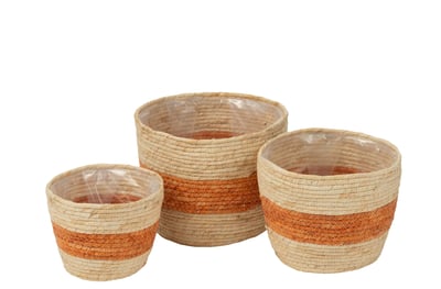 Set van 3 mand streep maïs naturel/oranje