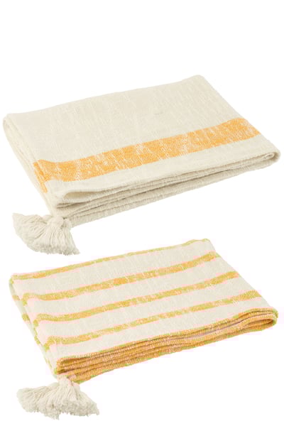 Plaid strepen+kwasten katoen wit/oranje assortiment van 2 Plaid strepen+kwasten katoen wit/oranje assortiment van 2