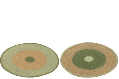 Placemat rond zeegras naturel/groen assortiment van 2