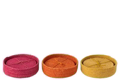 Onderlegger 6 stuks zeegras roze/orange/geel assortiment van 3