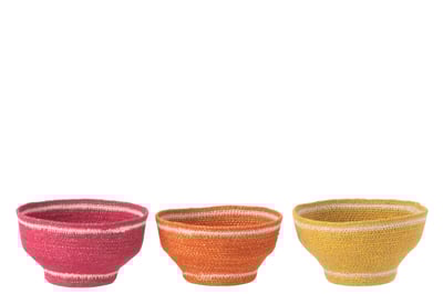 Mand kom zeegras roze/orange/geel assortiment van 3 Mand kom zeegras roze/orange/geel assortiment van 3