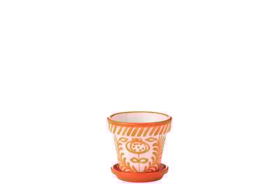 Flowerpot+plate granada handmade+painted ceramic naranja small