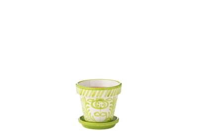 Flowerpot+plate granada handmade+painted ceramic green small