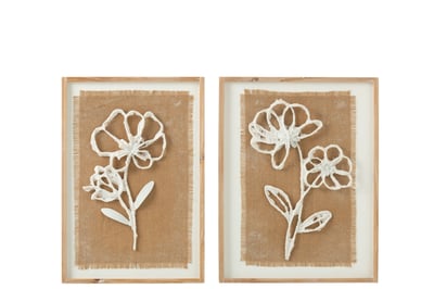Wanddecoratie bloemen poli sparhout/mdf naturel/wit assortiment van twee Wanddecoratie bloemen poli sparhout/mdf naturel/wit assortiment van twee