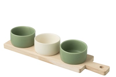 Tapasservies 3 sets + houten schaal in doos groen/wit