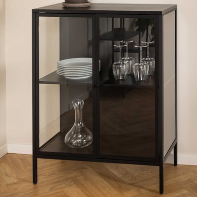 Vitrinekast Nebas 80cm, 2 deuren & 1 legplank - zwart