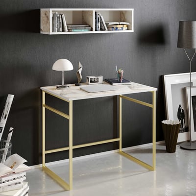 Bureautafel Woody Fashion - 90x60x75cm - marmer/goud Bureautafel Woody Fashion - 90x60x75cm - marmer/goud