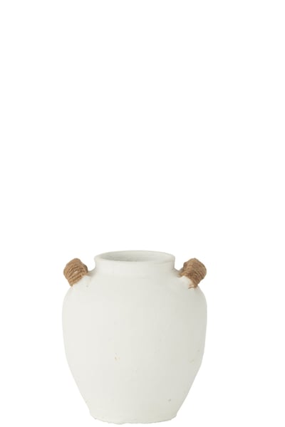 Vaas ibiza 2 handvaten klei/riet wit/naturel small