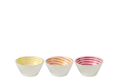 Kom spiraal mangohout roze/oranje/geel medium assortiment van 3