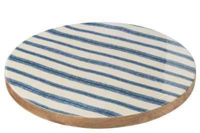 Draaiplateau rond strepen mangohout blauw/wit