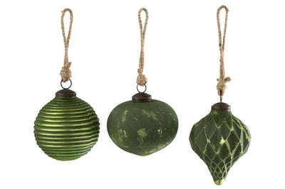 Kerstbal geoxideerd glas groen large assortiment van 3