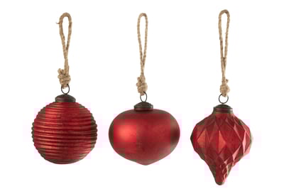 Kerstbal geoxideerd glas rood large assortiment van 3